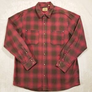 Red Head Ranch Pearl Snap Flannel Shirt Mens Large Red Brown Plaid Western